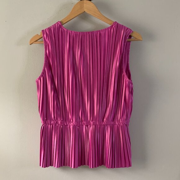 Japna Pink Satin Line Shimmery V Neck Pleated Sleeveless Tank Top Blouse Women's - Picture 4 of 6
